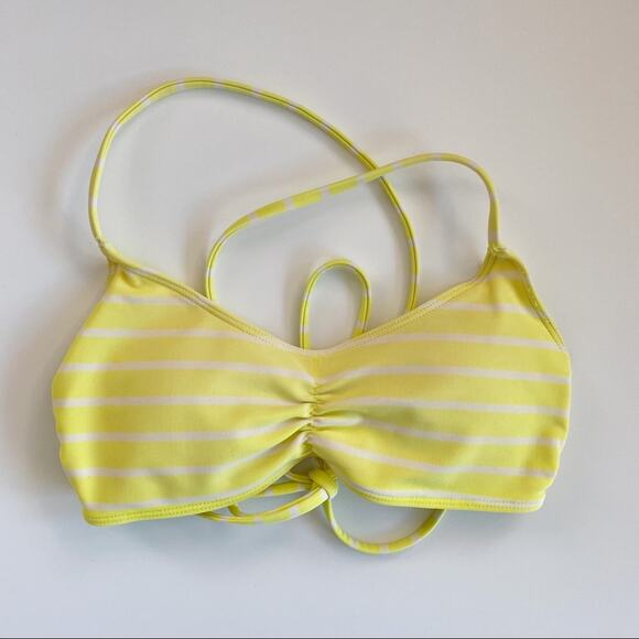 Aerie Yellow White Striped Strappy Back Bikini Top Size XS - Picture 1 of 8